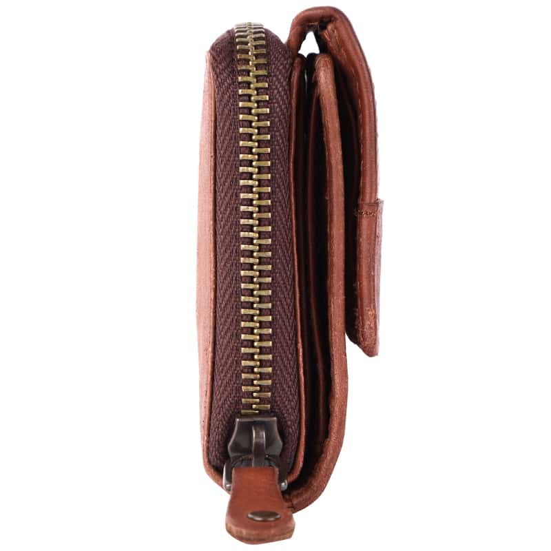 Geldbörse 12x9,5cm in Cognac mit separatem Reißverschlussfach - leder-accessoires.com