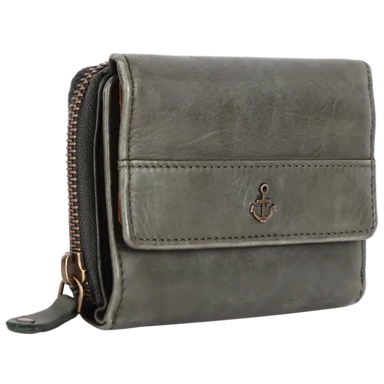 Geldbörse 12x9,5cm in Grün|Oliv mit separatem Reißverschlussfach - leder-accessoires.com