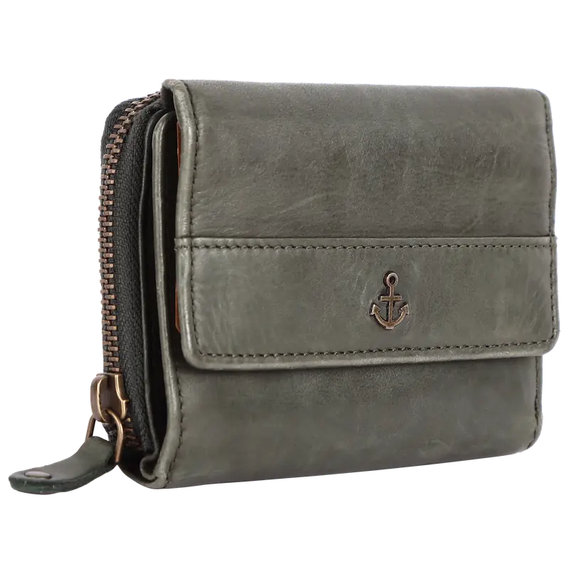 Geldbörse 12x9,5cm in Grün|Oliv mit separatem Reißverschlussfach - leder-accessoires.com