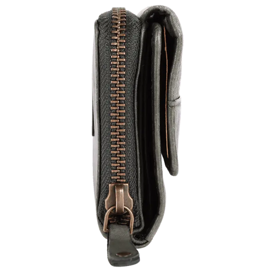 Geldbörse 12x9,5cm in Grün|Oliv mit separatem Reißverschlussfach - leder-accessoires.com