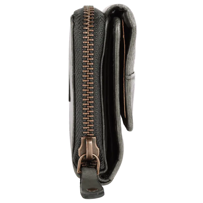 Geldbörse 12x9,5cm in Grün|Oliv mit separatem Reißverschlussfach - leder-accessoires.com