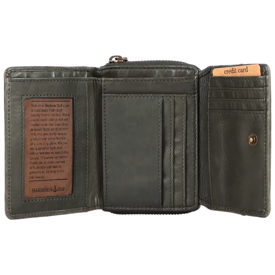 Geldbörse 12x9,5cm in Grün|Oliv mit separatem Reißverschlussfach - leder-accessoires.com