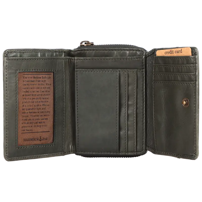 Geldbörse 12x9,5cm in Grün|Oliv mit separatem Reißverschlussfach - leder-accessoires.com