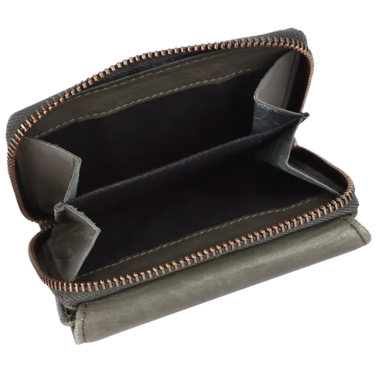 Geldbörse 12x9,5cm in Grün|Oliv mit separatem Reißverschlussfach - leder-accessoires.com