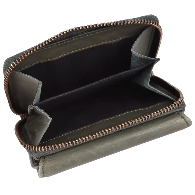 Geldbörse 12x9,5cm in Grün|Oliv mit separatem Reißverschlussfach - leder-accessoires.com