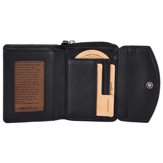 Geldbörse 12x10cm in Schwarz mit separatem Reißverschlussfach - leder-accessoires.com