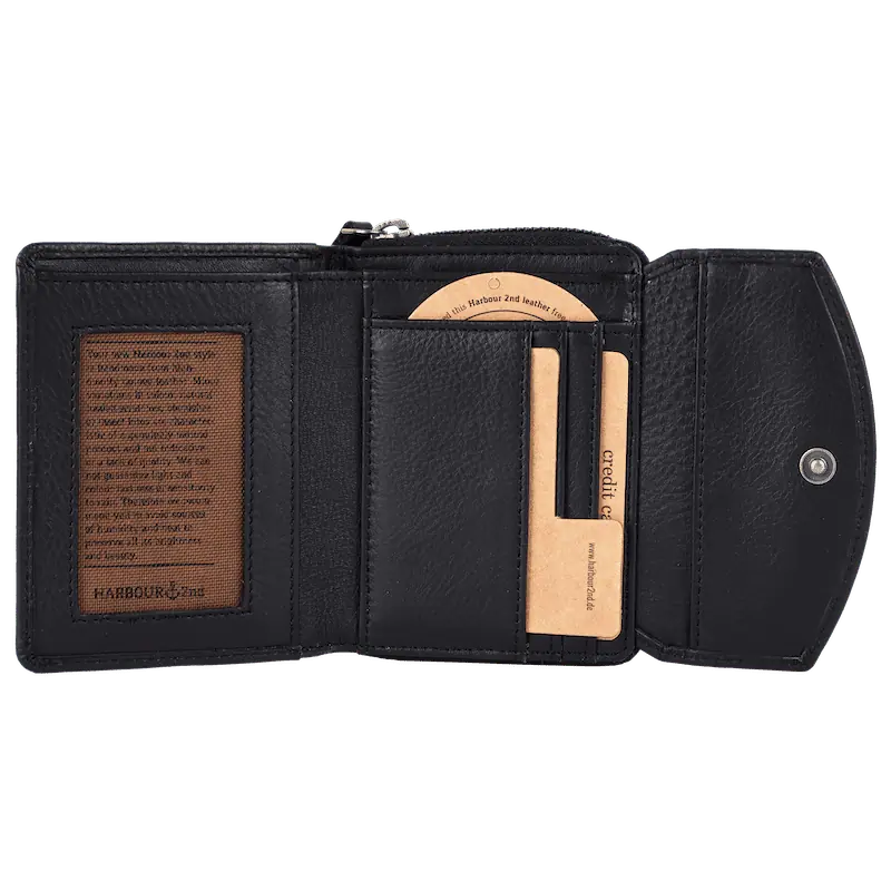 Geldbörse 12x10cm in Schwarz mit separatem Reißverschlussfach - leder-accessoires.com