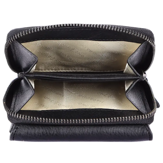 Geldbörse 12x10cm in Schwarz mit separatem Reißverschlussfach - leder-accessoires.com