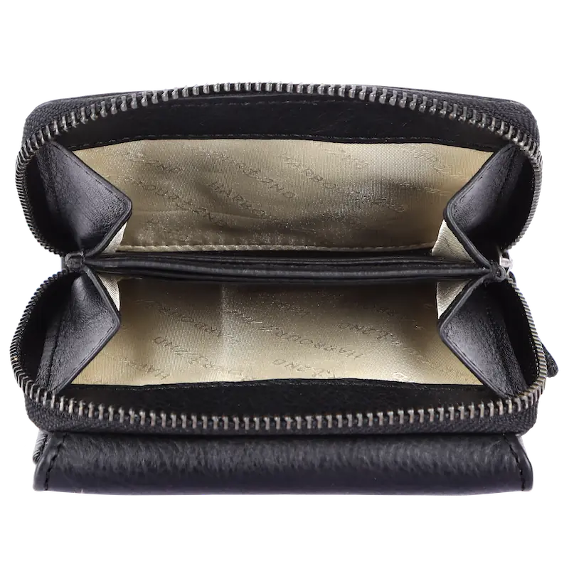 Geldbörse 12x10cm in Schwarz mit separatem Reißverschlussfach - leder-accessoires.com