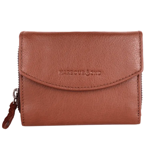Geldbörse 12x10cm in Cognac mit separatem Reißverschlussfach - leder-accessoires.com