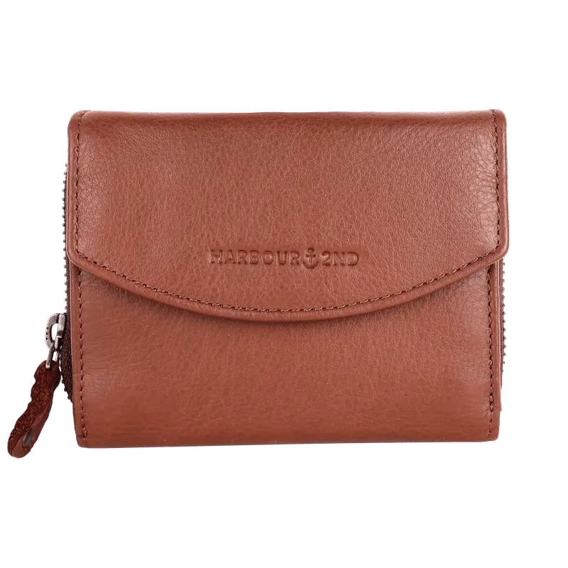 Geldbörse 12x10cm in Cognac mit separatem Reißverschlussfach - leder-accessoires.com