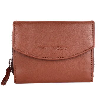 Geldbörse 12x10cm in Cognac mit separatem Reißverschlussfach - leder-accessoires.com
