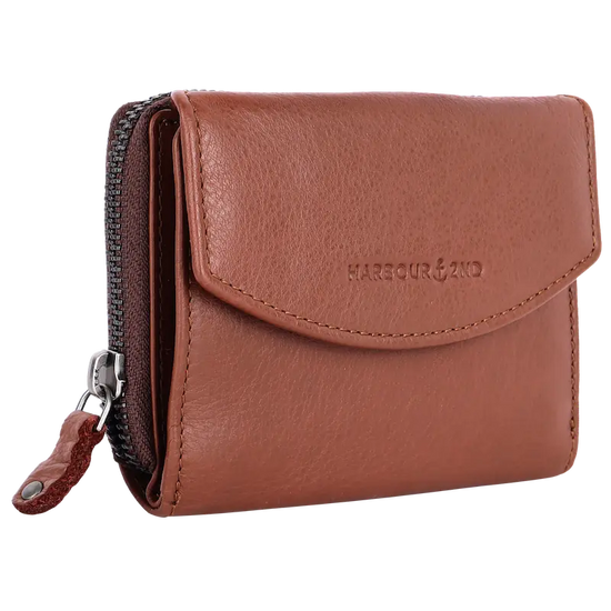 Geldbörse 12x10cm in Cognac mit separatem Reißverschlussfach - leder-accessoires.com