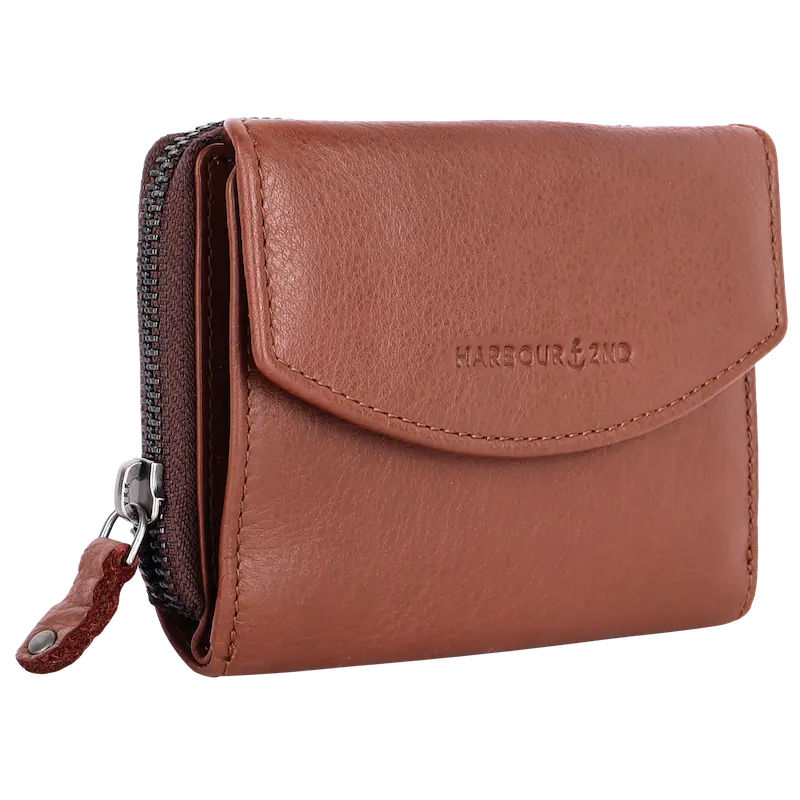 Geldbörse 12x10cm in Cognac mit separatem Reißverschlussfach - leder-accessoires.com