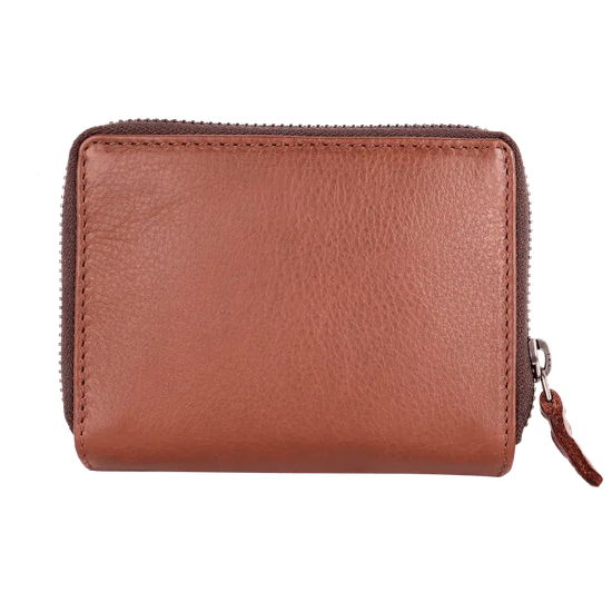 Geldbörse 12x10cm in Cognac mit separatem Reißverschlussfach - leder-accessoires.com