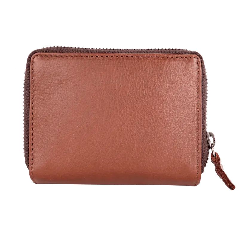 Geldbörse 12x10cm in Cognac mit separatem Reißverschlussfach - leder-accessoires.com