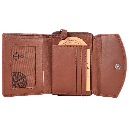Geldbörse 12x10cm in Cognac mit separatem Reißverschlussfach - leder-accessoires.com