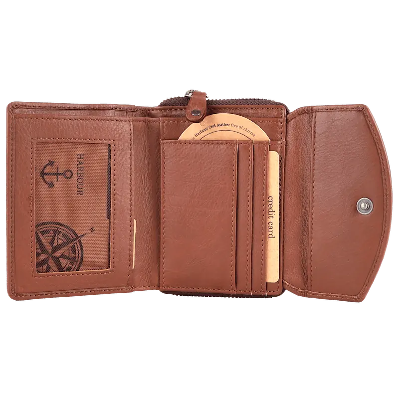 Geldbörse 12x10cm in Cognac mit separatem Reißverschlussfach - leder-accessoires.com