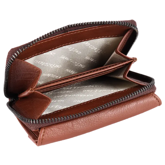 Geldbörse 12x10cm in Cognac mit separatem Reißverschlussfach - leder-accessoires.com