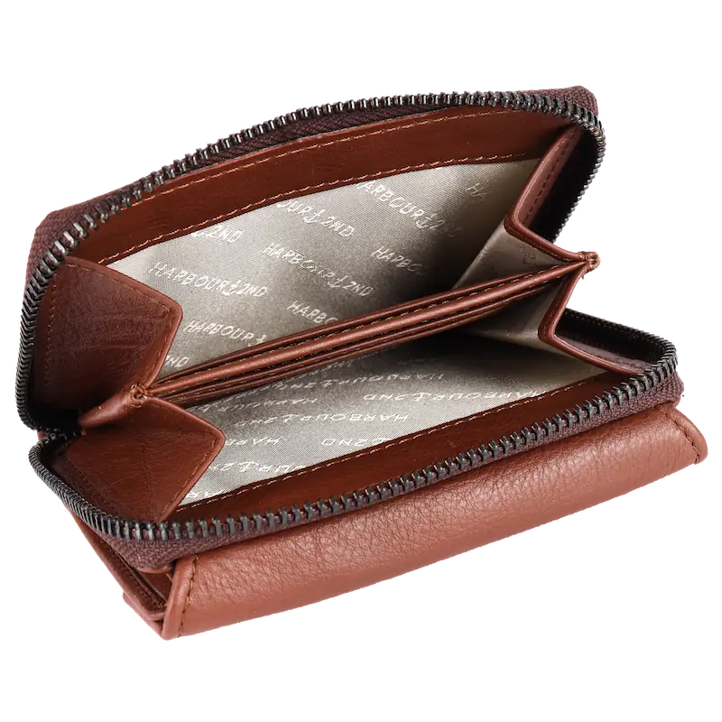 Geldbörse 12x10cm in Cognac mit separatem Reißverschlussfach - leder-accessoires.com
