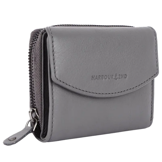 Geldbörse 12x10cm in Grau mit separatem Reißverschlussfach - leder-accessoires.com