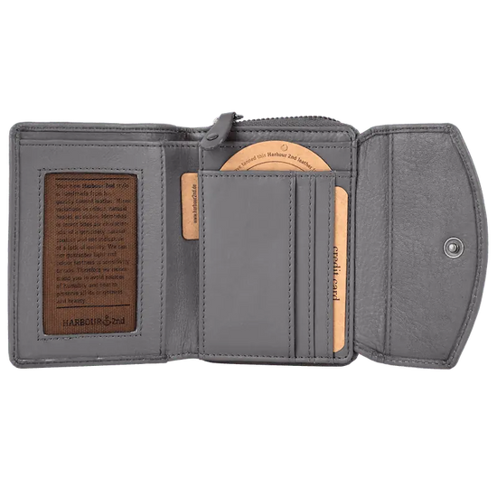Geldbörse 12x10cm in Grau mit separatem Reißverschlussfach - leder-accessoires.com