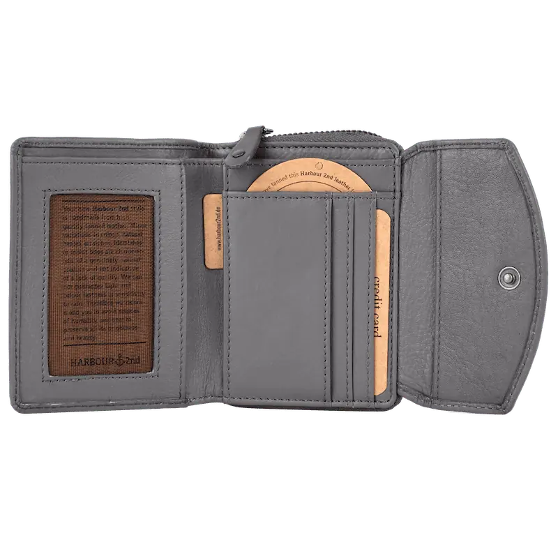 Geldbörse 12x10cm in Grau mit separatem Reißverschlussfach - leder-accessoires.com