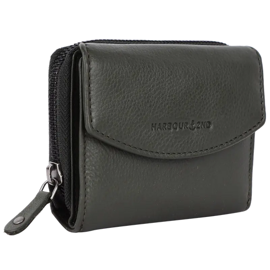 Geldbörse 12x10cm in Grün|Oliv mit separatem Reißverschlussfach - leder-accessoires.com