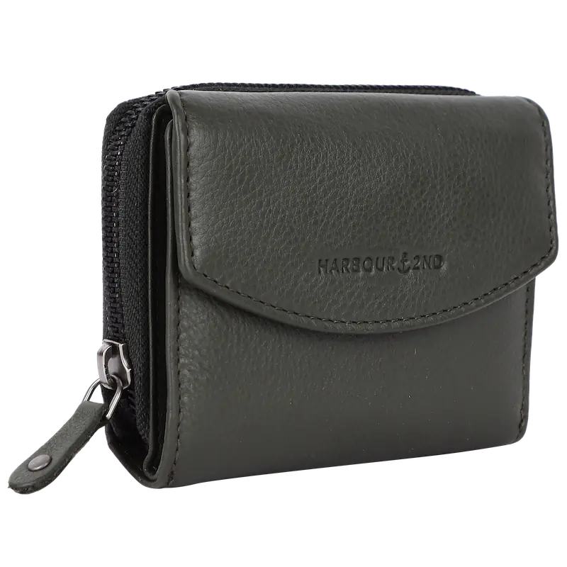 Geldbörse 12x10cm in Grün|Oliv mit separatem Reißverschlussfach - leder-accessoires.com