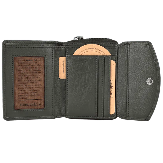 Geldbörse 12x10cm in Grün|Oliv mit separatem Reißverschlussfach - leder-accessoires.com