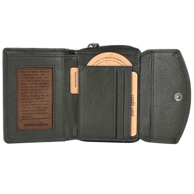 Geldbörse 12x10cm in Grün|Oliv mit separatem Reißverschlussfach - leder-accessoires.com
