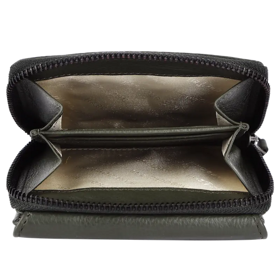 Geldbörse 12x10cm in Grün|Oliv mit separatem Reißverschlussfach - leder-accessoires.com