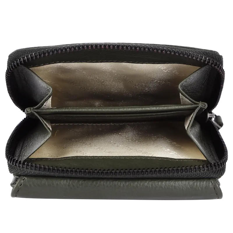 Geldbörse 12x10cm in Grün|Oliv mit separatem Reißverschlussfach - leder-accessoires.com