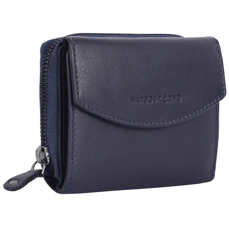 Geldbörse 12x10cm in Marine|Blau mit separatem Reißverschlussfach - leder-accessoires.com