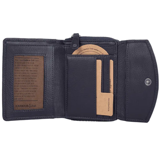 Geldbörse 12x10cm in Marine|Blau mit separatem Reißverschlussfach - leder-accessoires.com