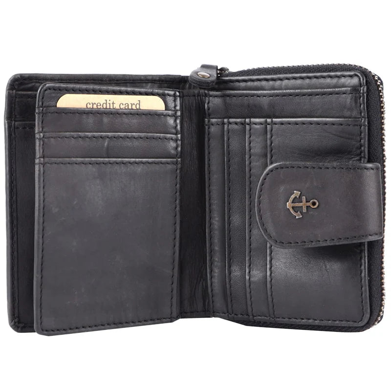 Geldbörse 11x9cm in Schwarz mit separatem Münzfach - leder-accessoires.com