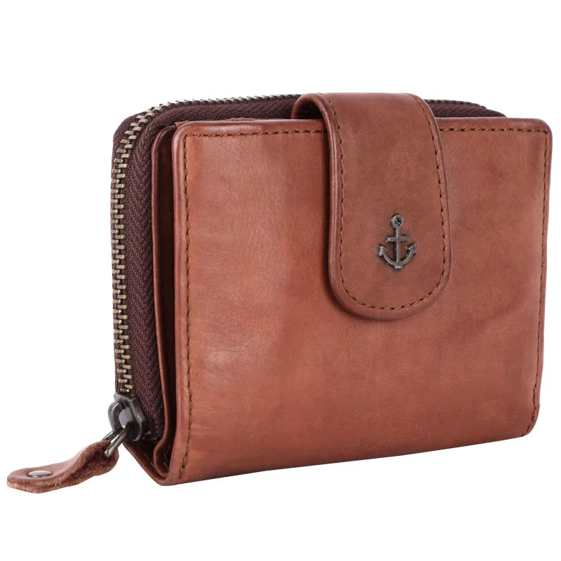 Geldbörse 11x9cm in Cognac mit separatem Münzfach - leder-accessoires.com