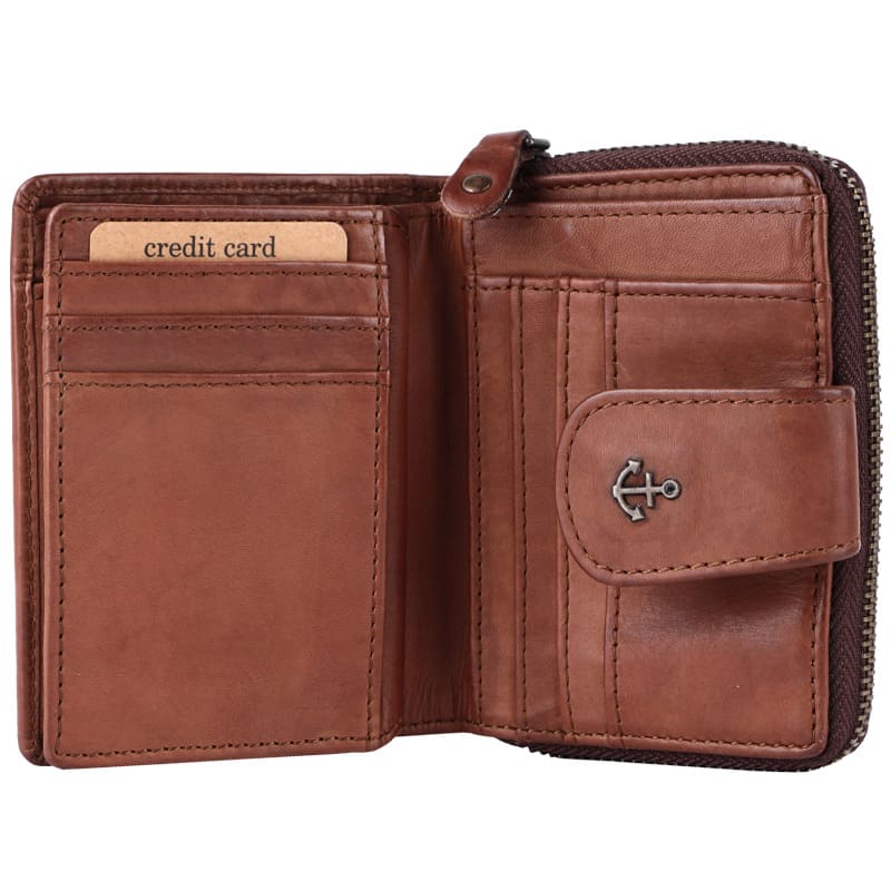 Geldbörse 11x9cm in Cognac mit separatem Münzfach - leder-accessoires.com