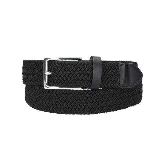 Stretchgürtel|Bandgürtel 35mm in Schwarz mit Dornschließe und Lederspitze - leder-accessoires.com