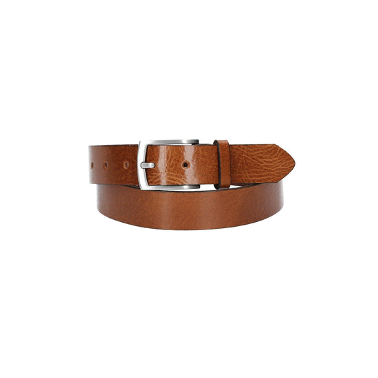 Ledergürtel Cognac 30mm mit Dornschließe in Silber - leder-accessoires.com
