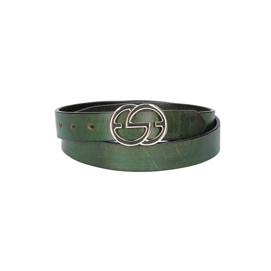Ledergürtel 30mm in Grün mit GG-Schließe in Light Gold - leder-accessoires.com