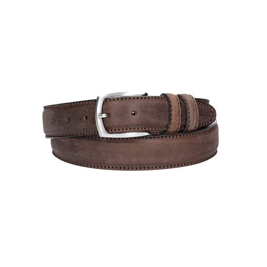 Herren-|Anzugsgürtel 35mm Braun abgenäht bombiert - leder-accessoires.com