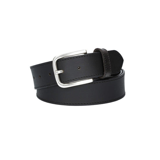 Ledergürtel Schwarz 40mm abgenäht mit Dornschließe in Silber - leder-accessoires.com