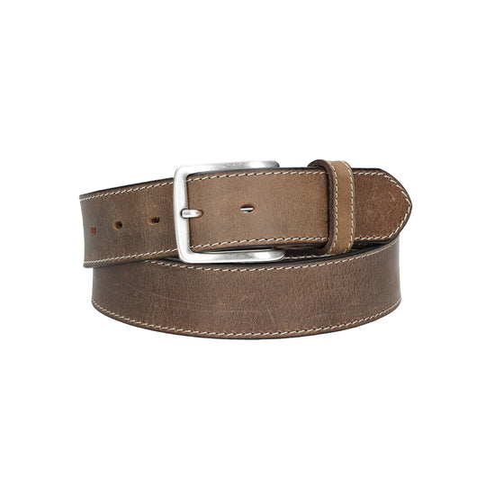 Ledergürtel Grau 40mm abgenäht mit Dornschließe in Silber - leder-accessoires.com