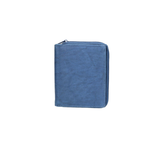 Geldbörse Hochformat mit separatem Münzfach in Blau|Navy aus Leder - leder-accessoires.com