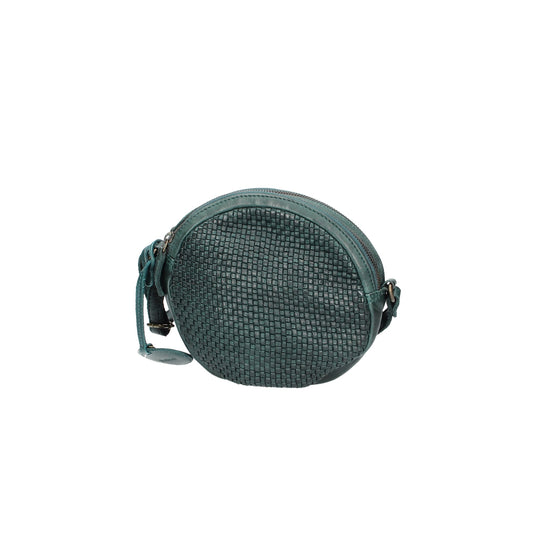SALE Handtasche rund in Petrol mit Flechtoptik aus Leder - leder-accessoires.com