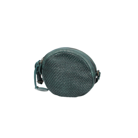 SALE Handtasche rund in Petrol mit Flechtoptik aus Leder - leder-accessoires.com