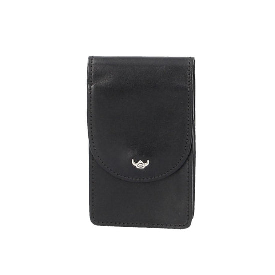 Kartenetui|Visitenkarten Golden Head 6,5 x 11cm in Schwarz aus Leder - leder-accessoires.com