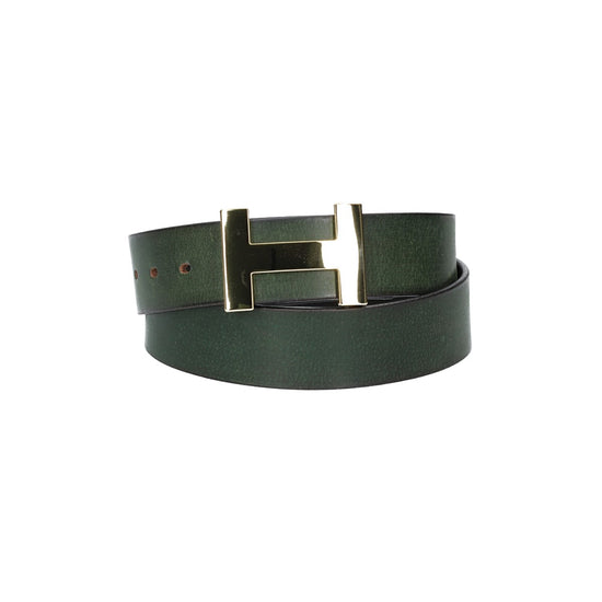 Ledergürtel Grün 40mm mit H-Schließe in Gold - leder-accessoires.com