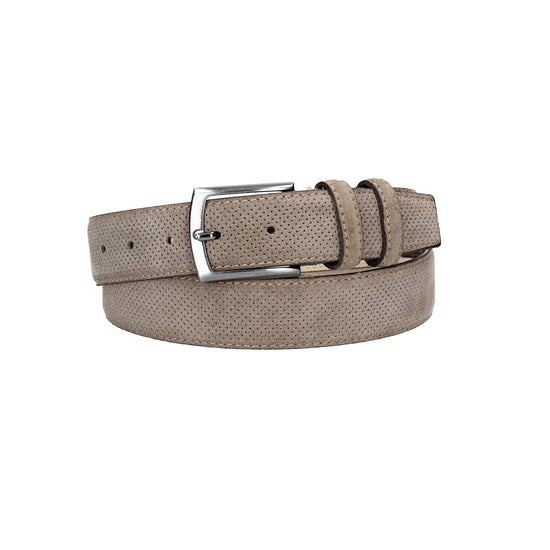 Herren-|Anzugsgürtel 35mm Grau abgenäht in Veloursleder bombiert mit Lochmuster - leder-accessoires.com
